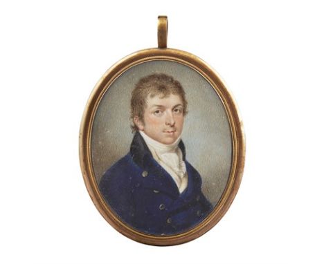 Y ENGLISH SCHOOL, PORTRAIT MINIATURE OF A GENTLEMAN LATE 18TH/ EARLY 19TH CENTURY watercolour on ivory, oval, the sitter in a