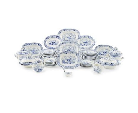 DAVENPORT DOLL'S PART DINNER SERVICE CIRCA 1860 decorated with blue and white transfer print of a bird perched above fruit an