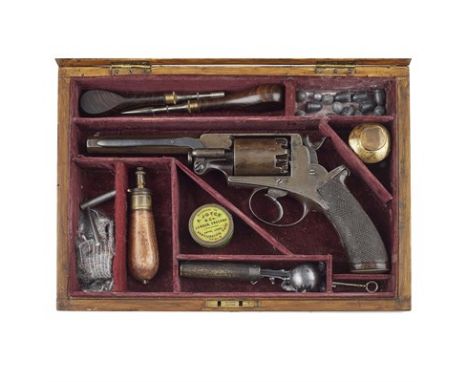 MAHOGANY CASED PERCUSSION DOUBLE ACTION REVOLVER, ROBERT ADAMS CIRCA 1852 .54 calibre, signed on the barrel and action, with 