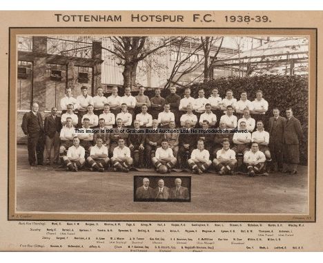 Official photograph of the Tottenham Hotspur football team in season 1938-39,by W.J. Carwford, Edmonton, matted 7 1/4 by 11 1