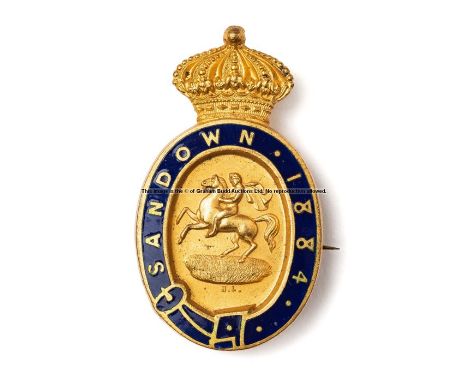 Sandown Park gilt-metal & enamel member's race badge for 1884,a lady's pass, numbered 2126, brooch fitting