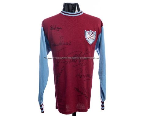 West Ham United 1965 European Cup Winners' Cup Final retro jersey signed by five members of the winning team, long sleeved wi