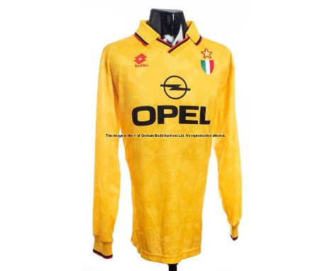 Alessandro Costacurta yellow AC Milan No.5 third-choice jersey 1994-95,long-sleeved This was a Kitmen swap on the occasion of