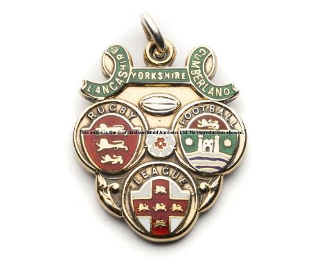 1959-60 Rugby League Challenge Cup Final runners-up silver medal awarded to Hull F.C. player,shield-shaped medal with enamel 