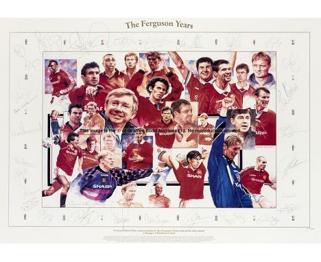 Two Manchester United signed limited edition prints,The first titled ‘The Ferguson Years’, artwork by Peter Wileman, numbered