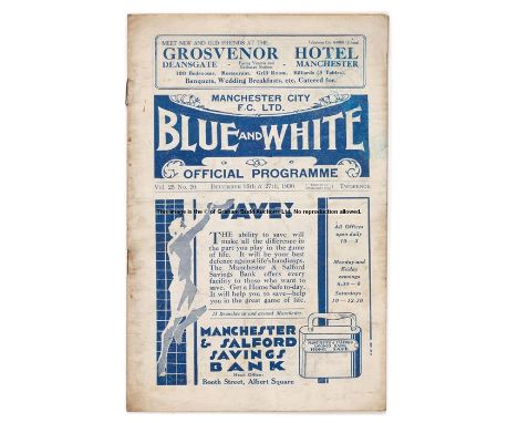 Unusual Manchester City combined programme coveing two First Team Football League fixtures v Sunderland and Arsenal 25th &amp