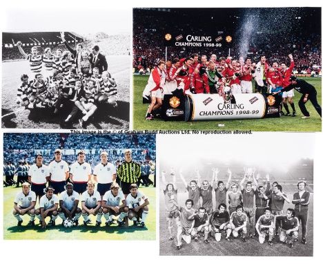 Large collection of press photographs of English and international football teams, including b&w and colour examples for Manc