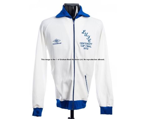 Les Cocker's Leeds Untied FC 1972 F.A. Cup Final tracksuit top,the white and blue Umbro jacket embroidered LUFC and CENTENARY