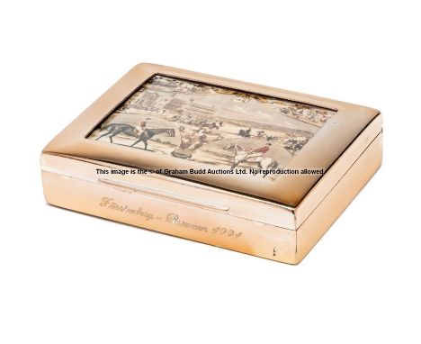 Cigarette case awarded to Lester Piggott for the 1991 Furstenberg-Rennen at Baden-Baden, German-made cigarette case with raci