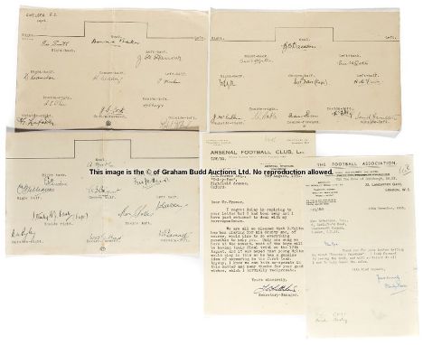 Correspondence from the F.A. & Arsenal FC, with signed team sheets, circa 1950s, comprising correspondence on F.A printed let
