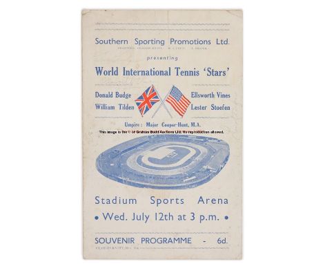 World International Tennis 'Stars' programme from the Southampton Stadium Sports Arena 12th July 1939 fully-autographed by Do
