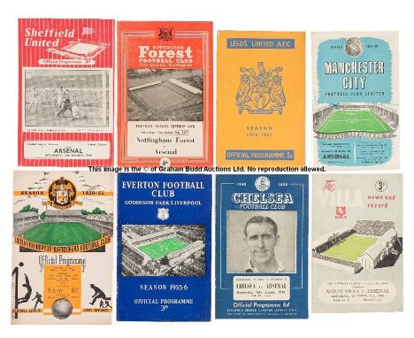 Collection of 113 Arsenal away match programmes dating between seasons 1949-50 and 1958-59, encased in plastic sleeves within