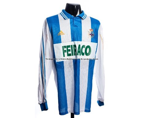 Manel blue & white striped Deportivo La Coruna No.17 jersey from the UEFA Cup 4th Round, 2nd Leg, tie v Arsenal played at the