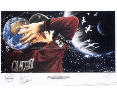 Three Manchester United signed presentations,comprising: a limited edition print featuring and signed by Eric Cantona, additi