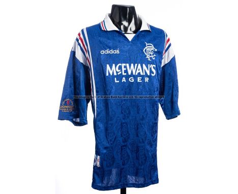 Derek McInnes blue Glasgow Rangers No.8 jersey from the Richard Gough Testimonial Match v Arsenal played at Ibrox 3rd August 