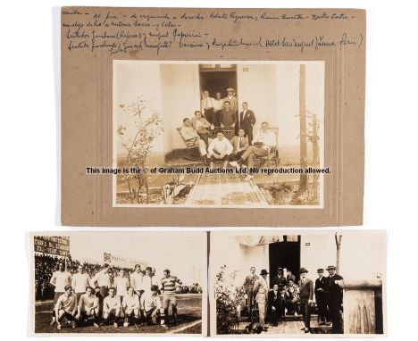 Three photographs of the Uruguay team at 1927 South American Football Championship in Peru, b&w studies, the first taken in a