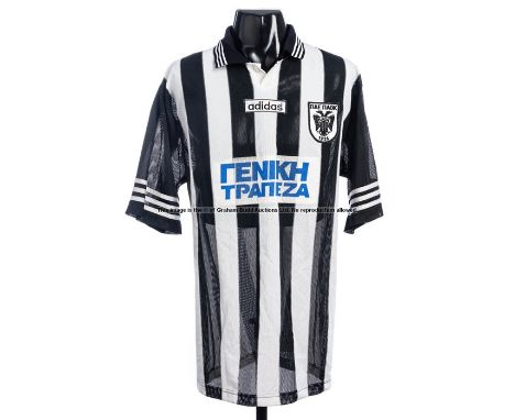 Andrew Rabutla black & white striped PAOK Salonika No.19 jersey from UEFA Cup 1st Round 1st Leg match v Arsenal played in The