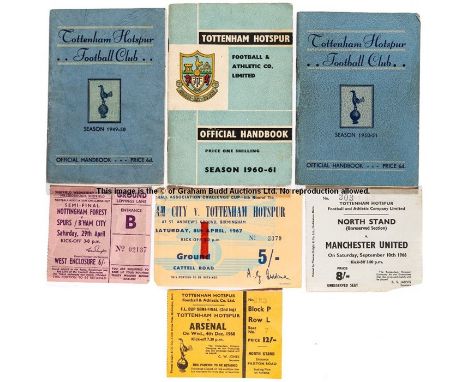 Tottenham Hotspur tickets and handbooks collection,32 handbooks between 1949-50 and 1986-87, 6 ticket bookets and 66 individu