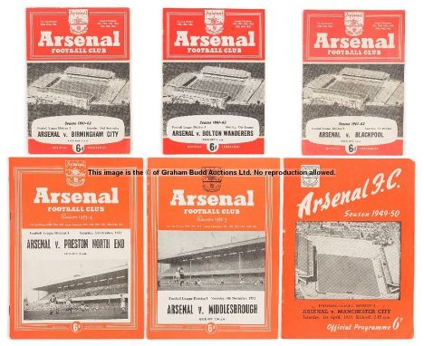 Collection of 742 Arsenal home match programmes dating between seasons 1949-50 and 1990-91, In 3 boxes, 255 x 1949-50 to 1965