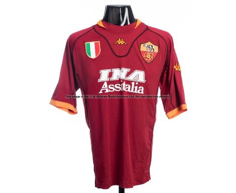 Gianni Guigou maroon AS Roma No.25 jersey from the pre-season friendly v Arsenal played in Austria 1st August 2001,short-slee