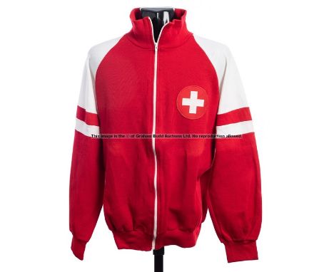 Vintage Switzerland international football team tracksuit top,long-leeved with central zip closing, Swiss flag badge, conditi