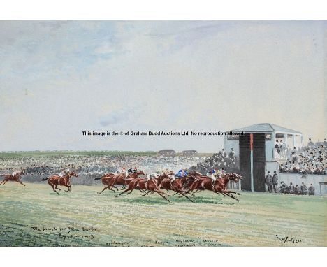 John Beer (British 1860-1930, active 1885-1915), THE FINISH FOR THE DERBY 1913,gouache and watercolour, signed John Beer, ins
