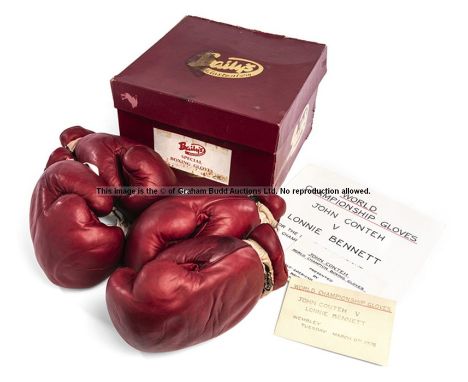 The boxing gloves worn by John Conteh and Lonnie Bennett during their Light Heavyweight Championship of the World fight at We