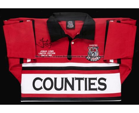 Jonah Lomu signed limited edition Counties Steelers (Manukau) rugby jersey,numbered 294/500, signed in black marker pen, COA 