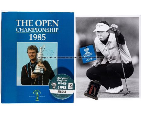 Golf memorabilia including autographed items, Sandy Lyle signed 1985 Open Championship souvenir book; Ben Curtis signed Royal
