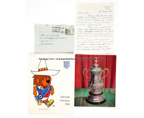 Sir Alf Ramsey signed manuscript letter to Les Cocker, thanking Cocker for his support following his sacking by the FA in 197