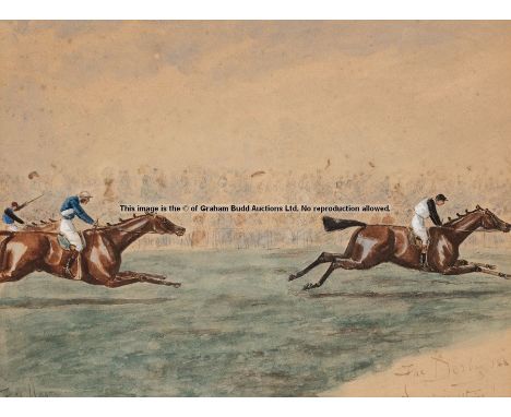 George Finch Mason (British, 1850-1915), THE DERBY 1881, IROQUOIS WINS!,watercolour, signed & titled THE DERBY 1881, IROQUOIS