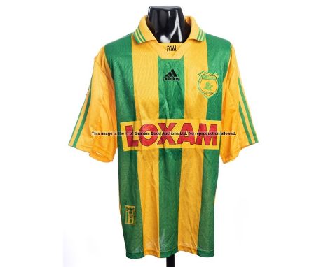 Eric Carriere yellow & green striped FC Nantes No.9 jersey from the UEFA Cup 3rd Round, 2nd Leg, v Arsenal played at the Stad