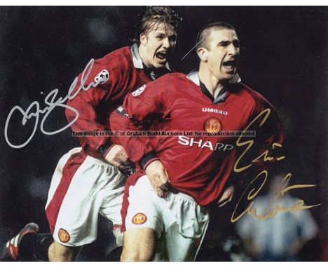 Three autographed Football Displays, the first a 8 x 10 in. colour photograph double signed by Manchester Uniteds' David Beck