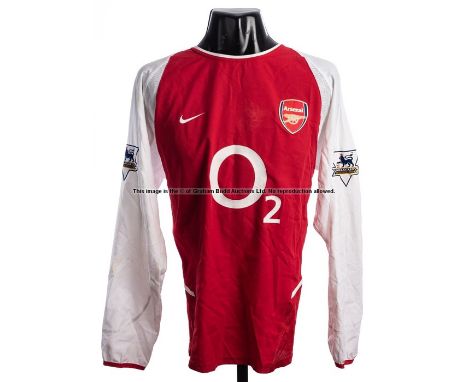 Edu Gaspar Arsenal FC red and white No.17 home jersey circa 2003,match issue, long-sleeved, Premiership badges to sleeves, th