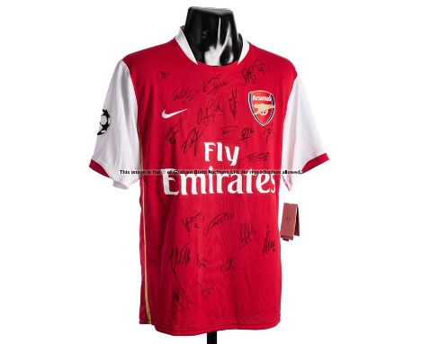 Team signed Gilberto Silva red Arsenal No.19 jersey, season 2006-08, short-sleeved with UEFA STARBALL badge, reverse lettered