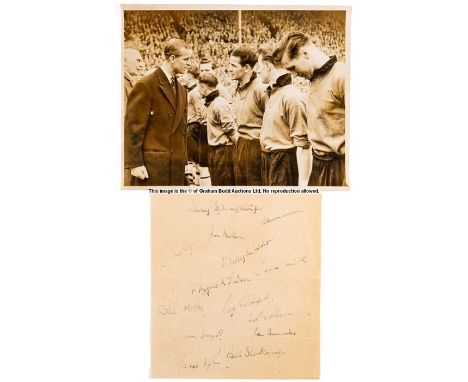 Wolverhampton Wanderers 1949 F.A. Cup Winners football autograph team sheet and photograph,original vintage autograph sheet s