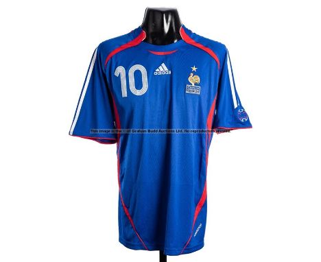 Zinedine Zidane blue France No.10 jersey from the pre-World Cup match v Mexico 27th May 2006,short-sleeved, inscribed FRANCE,