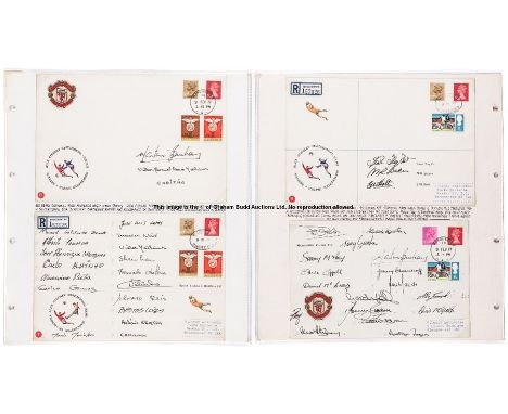 A group of four Signed First Day Covers relating to the Alex Stepney Testimonial Match Manchester United v Benfica at Old Tra