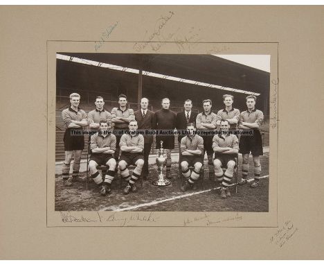 Signed team photograph of 1953-54 Division One champions Wolverhampton Wanderers, b&w press photograph by A. Wilkes & Son, We
