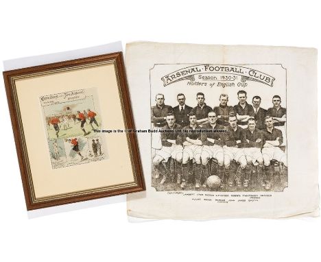 Linen gentlemen's handkerchief portraying team photograph of 1930 F.A. Cup holders Arsenal, image in b&w with legend below id