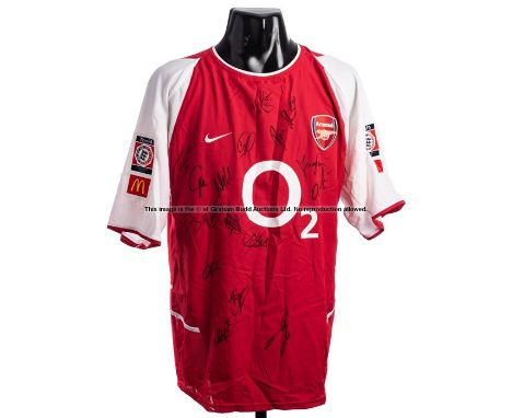 Oleg Luzhny Arsenal FC 2002 F.A. Community Shield team-signed red & white No.22 jersey,15 signatures in black marker pen, Pir