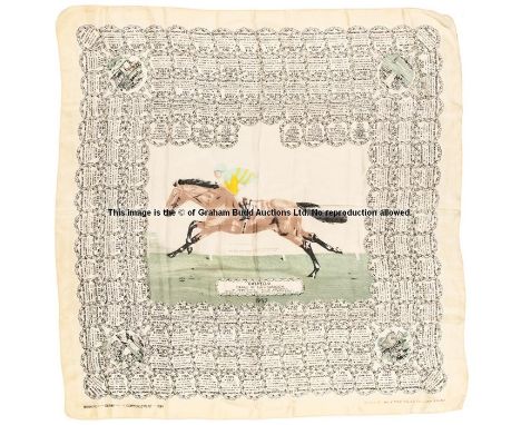 Sold at Auction: HERMES FRAMED SILK SCARF OF HORSES. HERMES PARIS. BLANK