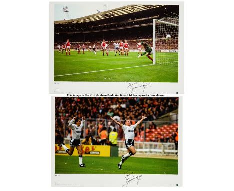 Pair of large Paul Gascoigne signed Tottenham Hotspur limited edition colour photoprints from the 1991 F.A. Cup Semi-Final v 