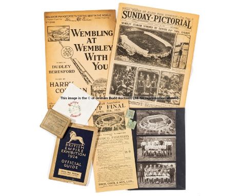 Wembley Stadium memorabilia,including 1924 British Empire Exhibition items, rail tickets for the first Wembley Cup Final in 1