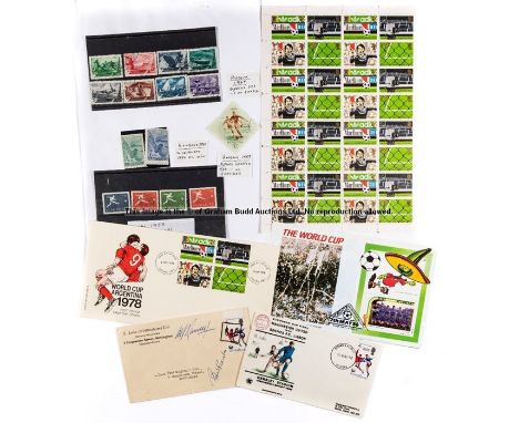 Football ephemera,including First Day Covers (several signed), philately, 1966 and other World Cups, and a concertina-folder 