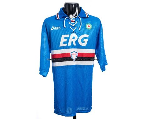 Sampdoria blue No.4 jersey from the European Cup Winners’ Cup semi-final matches v Arsenal 6th & 20th April 1995,short-sleeve