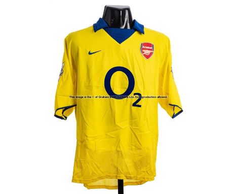 Ashley Cole Arsenal FC yellow and blue No.3 away jersey season 2003-04,match issue, short-sleeved, Premiership badges to slee
