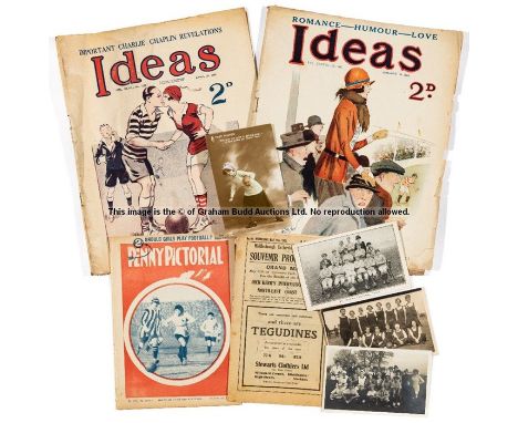 Collection of ephemera on early women's football,including material from the late Victorian period, postcards including Dick 