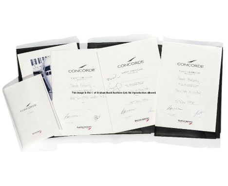 Concorde memorabilia relating to Lennox Lewis fights including two signed in-flight menus,comprising three Concorde folders w