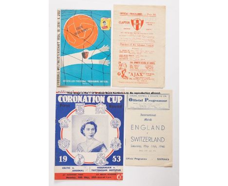 Ten assorted football programmes,comprising Clapton v Corinthians, London Senior Cup 2nd December 1933; Uruguay v Austria 195